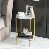 Darrahopens Furniture > Living Room > Side Tables e Store - Marble Sofa Side End Table/Coffee Table with Shelf & Gold Iron Legs
