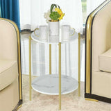 Darrahopens Furniture > Living Room > Side Tables e Store - Marble Sofa Side End Table/Coffee Table with Shelf & Gold Iron Legs