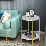 Darrahopens Furniture > Living Room > Side Tables e Store - Marble Sofa Side End Table/Coffee Table with Shelf & Gold Iron Legs