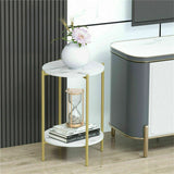 Darrahopens Furniture > Living Room > Side Tables e Store - Marble Sofa Side End Table/Coffee Table with Shelf & Gold Iron Legs