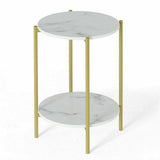 Darrahopens Furniture > Living Room > Side Tables e Store - Marble Sofa Side End Table/Coffee Table with Shelf & Gold Iron Legs