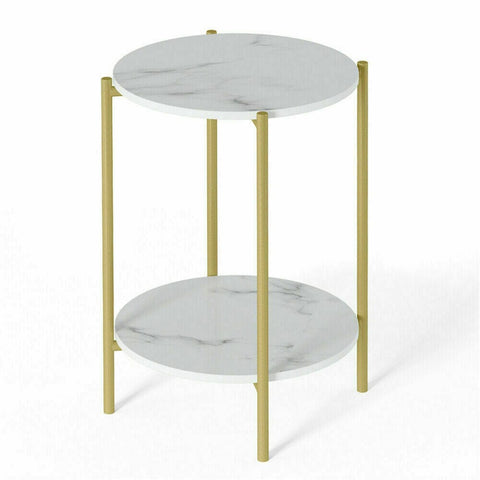 Darrahopens Furniture > Living Room > Side Tables e Store - Marble Sofa Side End Table/Coffee Table with Shelf & Gold Iron Legs