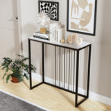 Darrahopens Furniture > Living Room > Side Tables Fin 80Cm Sintered Stone Console Table Storage Table Behind Sofa W/ Black Metal Frame