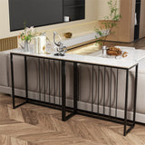 Darrahopens Furniture > Living Room > Side Tables Fin 80Cm Sintered Stone Console Table Storage Table Behind Sofa W/ Black Metal Frame