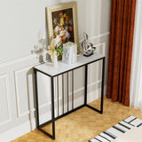 Darrahopens Furniture > Living Room > Side Tables Fin 80Cm Sintered Stone Console Table Storage Table Behind Sofa W/ Black Metal Frame