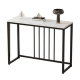 Darrahopens Furniture > Living Room > Side Tables Fin 80Cm Sintered Stone Console Table Storage Table Behind Sofa W/ Black Metal Frame