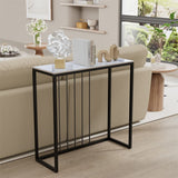 Darrahopens Furniture > Living Room > Side Tables Fin 80Cm Sintered Stone Console Table Storage Table Behind Sofa W/ Black Metal Frame