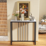 Darrahopens Furniture > Living Room > Side Tables Fin 80Cm Sintered Stone Console Table Storage Table Behind Sofa W/ Black Metal Frame