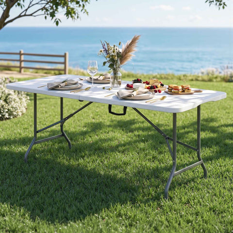 Darrahopens Furniture > Living Room > Side Tables Gardeon 180cm Folding Table Portable Fold-in-Half with Handle Camping Picnic