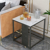 Darrahopens Furniture > Living Room > Side Tables Luxury square side table marble stone-Black frame