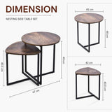 Darrahopens Furniture > Living Room > Side Tables Nesting Side Tables Set of 2, Round End Tables with Rustic Brown Wood Look Top and Black Metal Frame, Space Saving Accent Coffee Tables for Living Room, Bedroom, Sofa Side, Bedside, Small Spaces