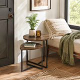 Darrahopens Furniture > Living Room > Side Tables Nesting Side Tables Set of 2, Round End Tables with Rustic Brown Wood Look Top and Black Metal Frame, Space Saving Accent Coffee Tables for Living Room, Bedroom, Sofa Side, Bedside, Small Spaces