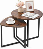 Darrahopens Furniture > Living Room > Side Tables Nesting Side Tables Set of 2, Round End Tables with Rustic Brown Wood Look Top and Black Metal Frame, Space Saving Accent Coffee Tables for Living Room, Bedroom, Sofa Side, Bedside, Small Spaces