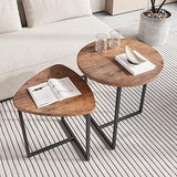 Darrahopens Furniture > Living Room > Side Tables Nesting Side Tables Set of 2, Round End Tables with Rustic Brown Wood Look Top and Black Metal Frame, Space Saving Accent Coffee Tables for Living Room, Bedroom, Sofa Side, Bedside, Small Spaces