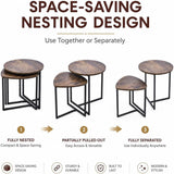 Darrahopens Furniture > Living Room > Side Tables Nesting Side Tables Set of 2, Round End Tables with Rustic Brown Wood Look Top and Black Metal Frame, Space Saving Accent Coffee Tables for Living Room, Bedroom, Sofa Side, Bedside, Small Spaces