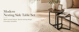 Darrahopens Furniture > Living Room > Side Tables Nesting Side Tables Set of 2, Round End Tables with Rustic Brown Wood Look Top and Black Metal Frame, Space Saving Accent Coffee Tables for Living Room, Bedroom, Sofa Side, Bedside, Small Spaces