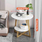 Darrahopens Furniture > Living Room > Side Tables Round Side Table 2 Tier White Nightstand Coffee Sofa End Table Marble Design
