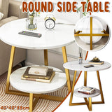 Darrahopens Furniture > Living Room > Side Tables Round Side Table 2 Tier White Nightstand Coffee Sofa End Table Marble Design