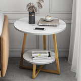Darrahopens Furniture > Living Room > Side Tables Round Side Table 2 Tier White Nightstand Coffee Sofa End Table Marble Design