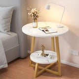 Darrahopens Furniture > Living Room > Side Tables Round Side Table 2 Tier White Nightstand Coffee Sofa End Table Marble Design