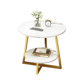 Darrahopens Furniture > Living Room > Side Tables Round Side Table 2 Tier White Nightstand Coffee Sofa End Table Marble Design