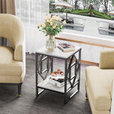 Darrahopens Furniture > Living Room > Side Tables Sleek White Marble Side Table Sofa End Table Bedside Nightstand w Durable Frame