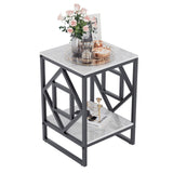 Darrahopens Furniture > Living Room > Side Tables Sleek White Marble Side Table Sofa End Table Bedside Nightstand w Durable Frame