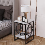 Darrahopens Furniture > Living Room > Side Tables Sleek White Marble Side Table Sofa End Table Bedside Nightstand w Durable Frame