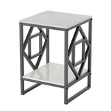 Darrahopens Furniture > Living Room > Side Tables Sleek White Marble Side Table Sofa End Table Bedside Nightstand w Durable Frame