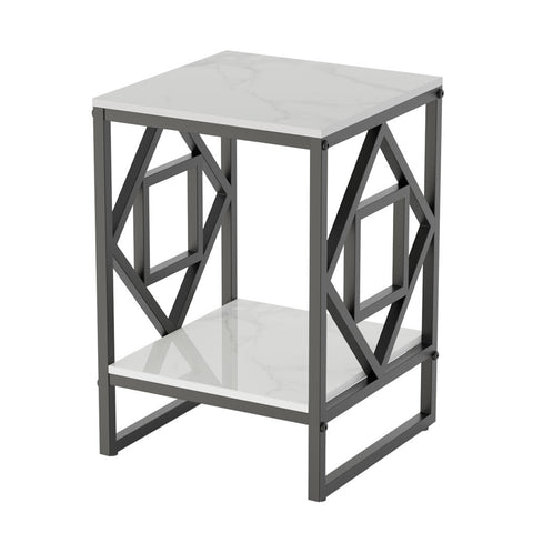 Darrahopens Furniture > Living Room > Side Tables Sleek White Marble Side Table Sofa End Table Bedside Nightstand w Durable Frame