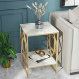 Darrahopens Furniture > Living Room > Side Tables White Marble Gold Side Table Living Room End Accent Table Nightstand with Shelf