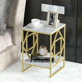 Darrahopens Furniture > Living Room > Side Tables White Marble Gold Side Table Living Room End Accent Table Nightstand with Shelf