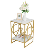 Darrahopens Furniture > Living Room > Side Tables White Marble Gold Side Table Living Room End Accent Table Nightstand with Shelf