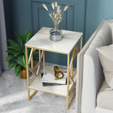 Darrahopens Furniture > Living Room > Side Tables White Marble Gold Side Table Living Room End Accent Table Nightstand with Shelf