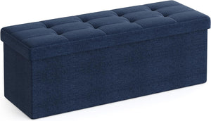 Darrahopens Furniture > Living Room SONGMICS 110cm Foldable Bench with Storage Space and Metal Divider Grid Navy
