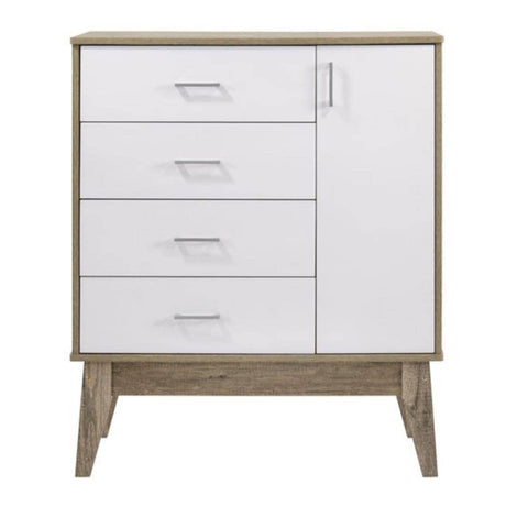 darrahopens Furniture > Living Room Tallboy 4 Chest of Drawers with Door Cabinet Storage Shelf