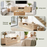 Darrahopens Furniture > Living Room > TV Units Artiss 220cm TV Unit Rounded Edge Slide Side Cabinet Door Pine