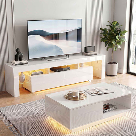 Artiss LED TV Unit & Coffee Table Set Storage Cabinet White