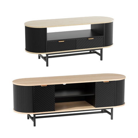 Darrahopens Furniture > Living Room > TV Units Artiss TV Unit & Coffee Table Set Storage Drawers Shelves Black Pine