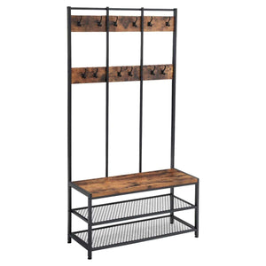 Darrahopens Furniture > Living Room VASAGLE Large Coat Rack Stand Coat Tree with 12 Hooks and Shoe Bench Brown and Black