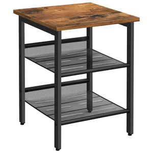 Darrahopens Furniture > Living Room VASAGLE Side Table Nightstand End Table with 2 Adjustable Mesh Shelves Rustic Brown and Black