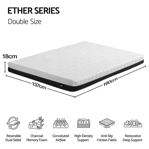 Darrahopens Furniture > Mattresses > Double Mattress Giselle 18cm Double Memory Foam Mattress Dual Feel Reversible Charcoal Foam In Australia - Darrahopens
