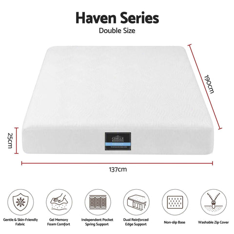 Darrahopens Furniture > Mattresses > Double Mattress Giselle 25cm Double Hybrid Mattress Soft Knitted Fabric Edge Support Gel Foam In Australia - Darrahopens