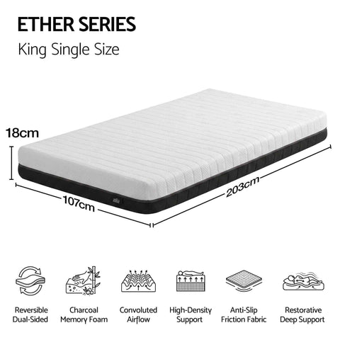 Darrahopens Furniture > Mattresses > King Single Mattress Giselle 18cm King Single Memory Foam Mattress Dual Feel Reversible Charcoal Foam In Australia - Darrahopens