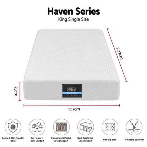Darrahopens Furniture > Mattresses > King Single Mattress Giselle 25cm King Single Hybrid Mattress Soft Knitted Fabric Edge Support Gel Foam In Australia - Darrahopens