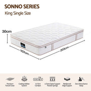 Darrahopens Furniture > Mattresses > King Single Mattress Giselle 30cm King Single Spring Mattress Tencel Cover 5-Zone Firm Back Support In Australia - Darrahopens