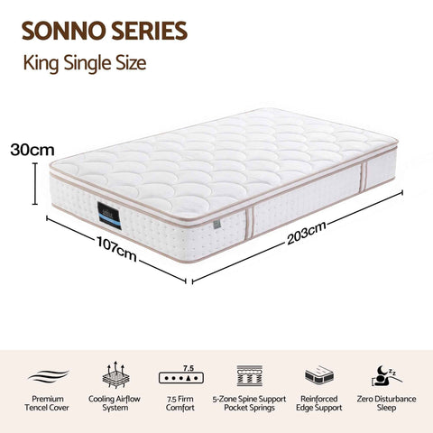 Darrahopens Furniture > Mattresses > King Single Mattress Giselle 30cm King Single Spring Mattress Tencel Cover 5-Zone Firm Back Support In Australia - Darrahopens