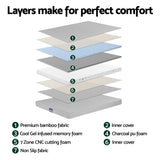 Darrahopens Furniture > Mattresses > King Single Mattress Giselle Bedding Cool Gel Memory Foam Mattress Charcoal 7-Zone Washable Bamboo Cover 15cm King Single