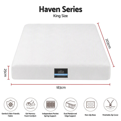 Darrahopens Furniture > Mattresses > King Size Mattress Giselle 25cm King Hybrid Mattress Soft Knitted Fabric Edge Support Gel Foam In Australia - Darrahopens