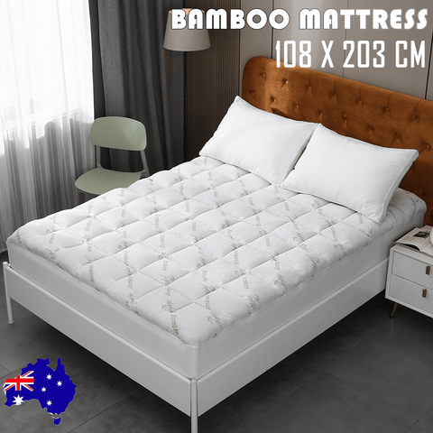 Darrahopens Furniture > Mattresses > Mattress Toppers Bamboo Pillowtop Mattress Topper Luxury Bedding Mat Pad Protector Cover King Single 108 x 203 cm